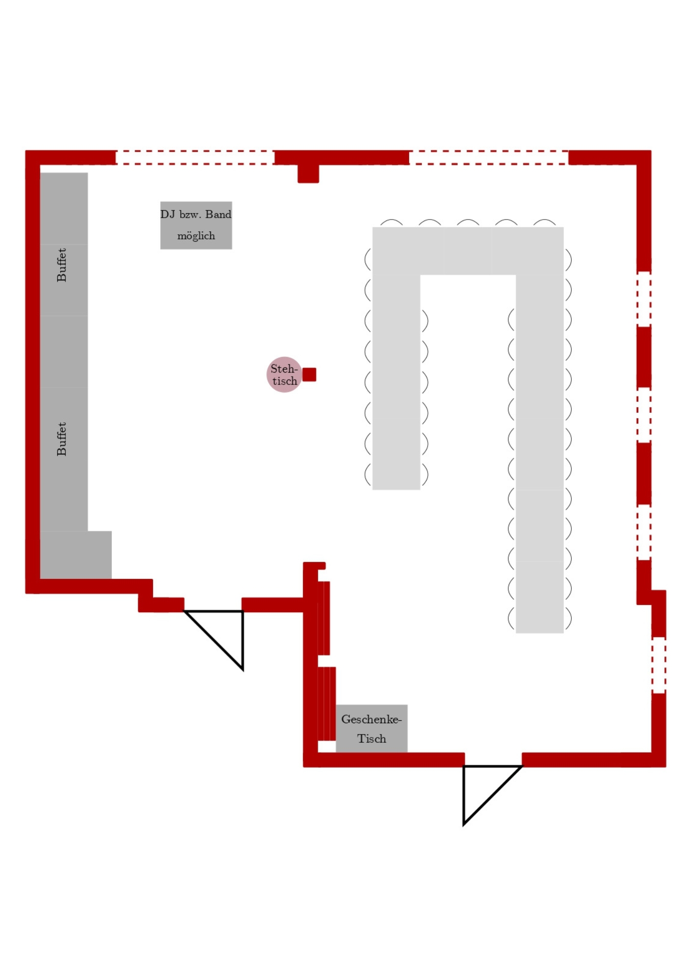 Fürstenzimmer U-Tafel 43 Pers. mit DJ/Band und Buffet Spiegelzimmer Block 20 Pers.