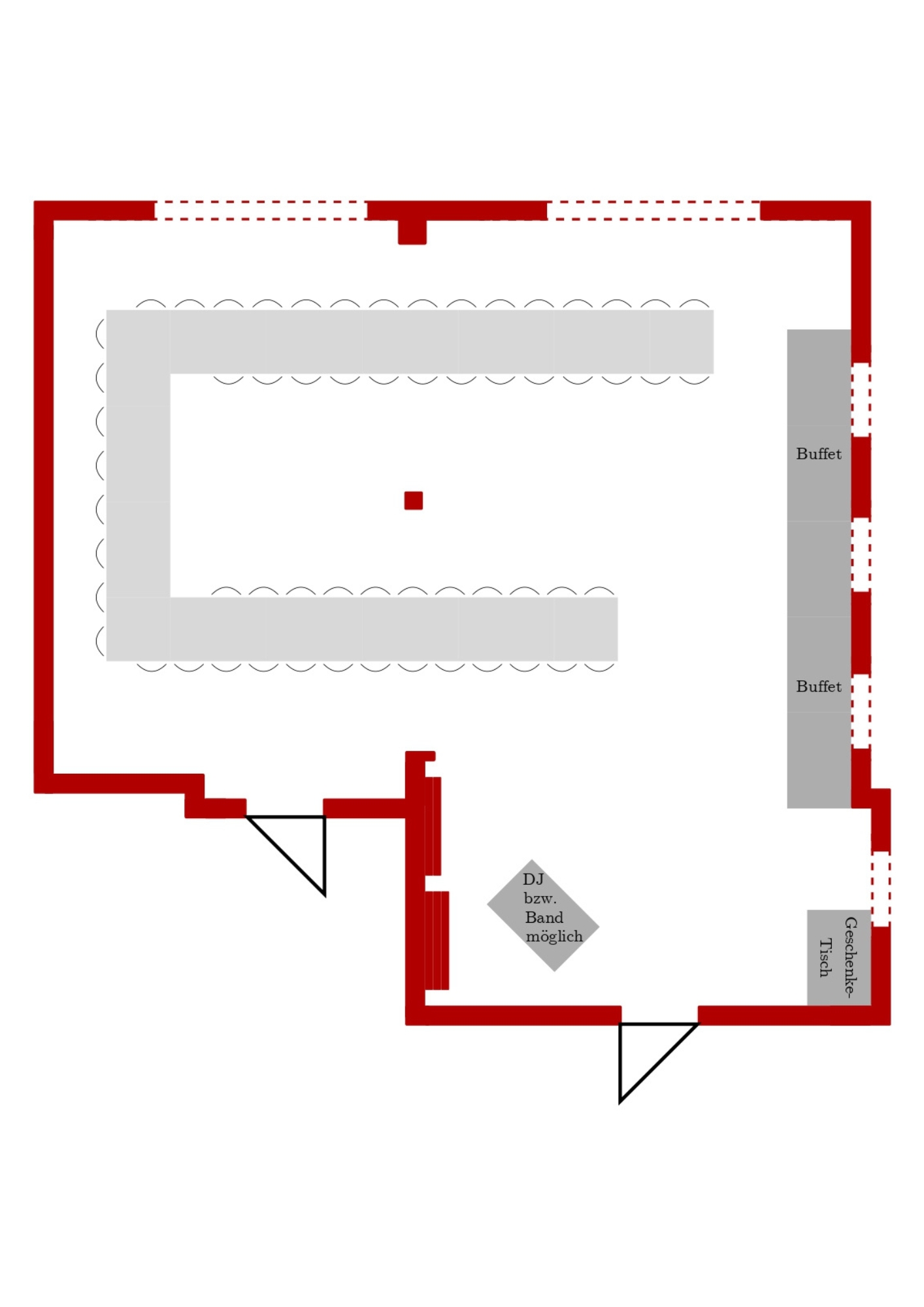 Fürstenzimmer U-Tafel 60 Pers. mit DJ/Band und Buffet Fürstenzimmer U-Tafel 43 Pers. mit Buffet