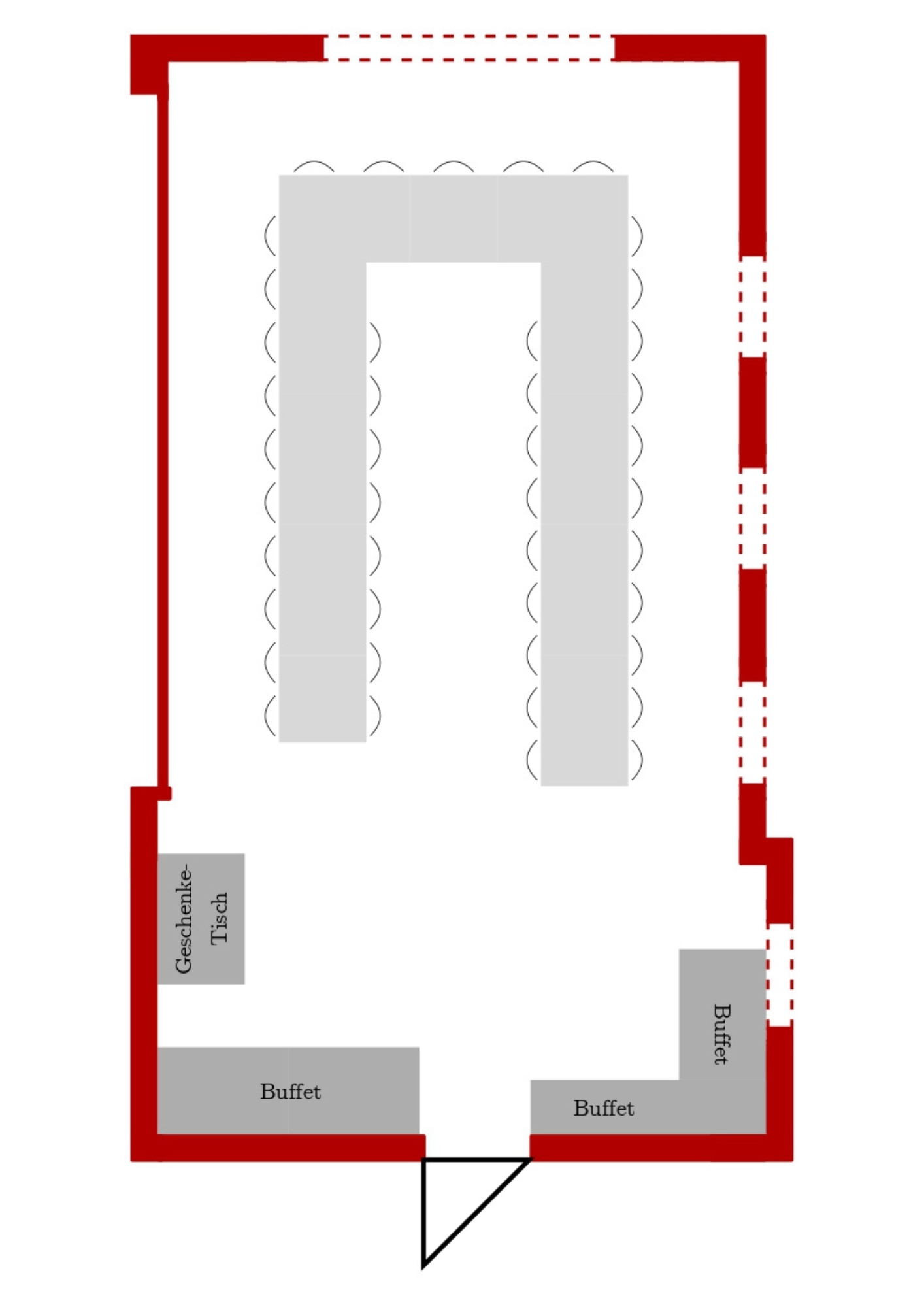 Fürstenzimmer U-Tafel 43 Pers. mit Buffet Spiegelzimmer Tafel 20 Pers. zusätzl. Einzeltische